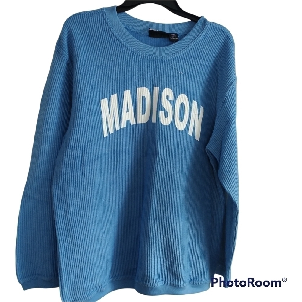 Pennant Blue MADISON Pullover Ribbed Sweatshirt M